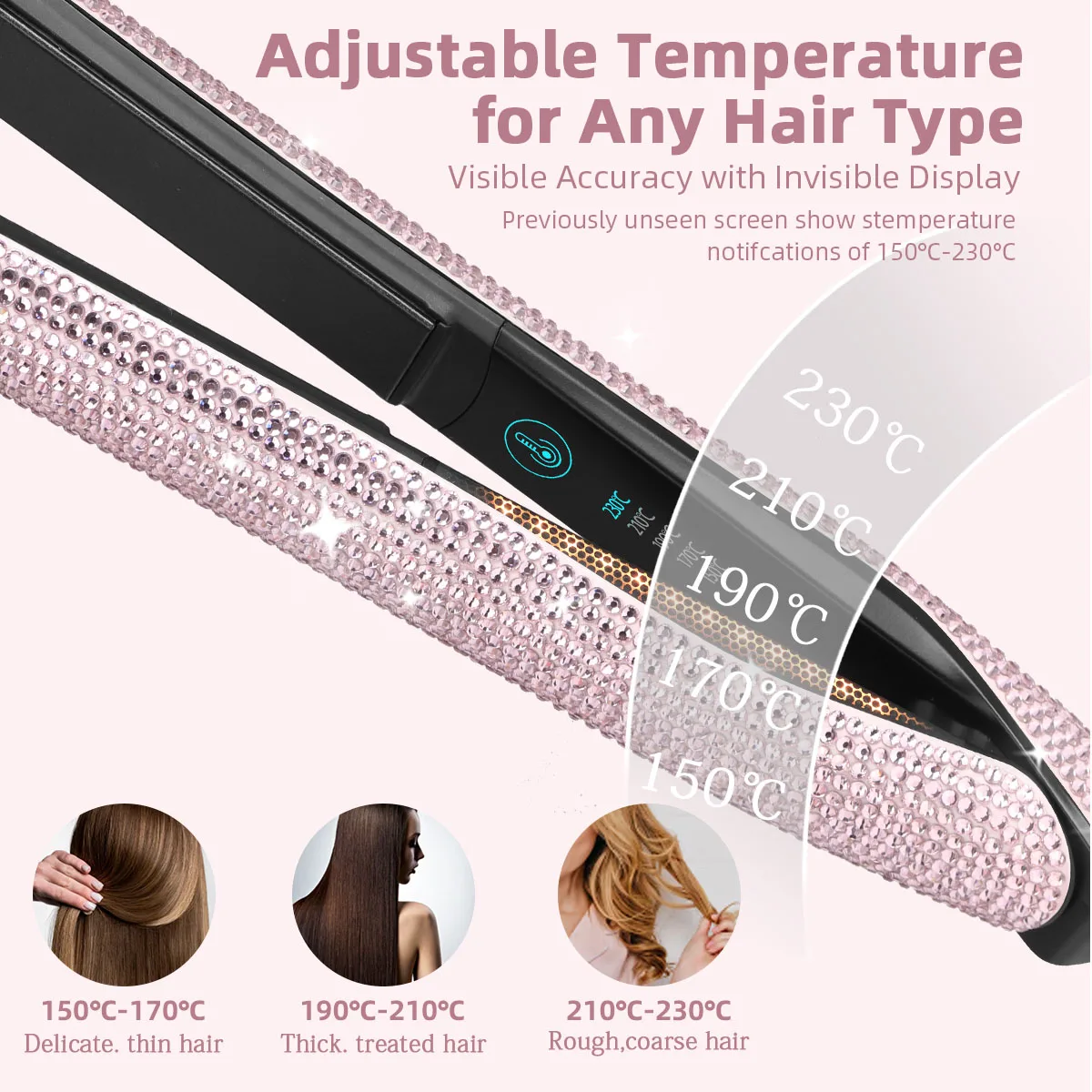 Professional Portable Gemstone Titanium Flat Hair Straightening Iron Diamond Bling Hair Straightener Electric Dual Voltage