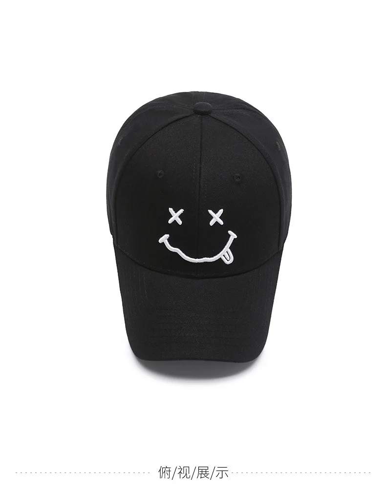 High Quality Smile Face Embroidery Baseball Hat Black Cotton Adjustable Snapback Funny Hip Hop Autumn Hats for Mens
