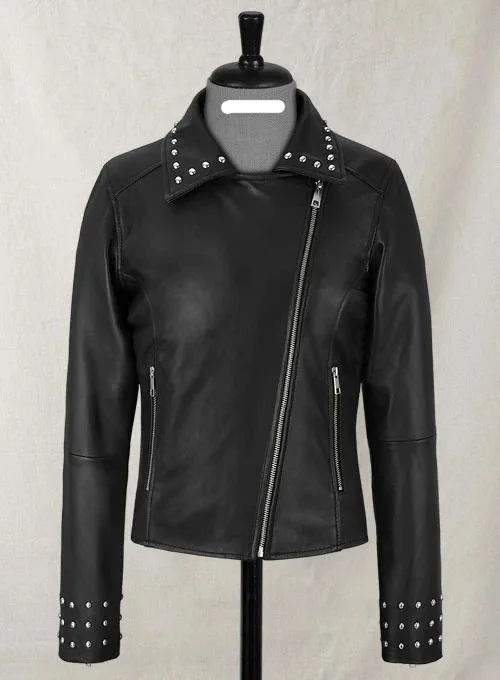 Custom Brand Name Jacket Online Sale Out Store Studded Black Real Leather Women Jackets