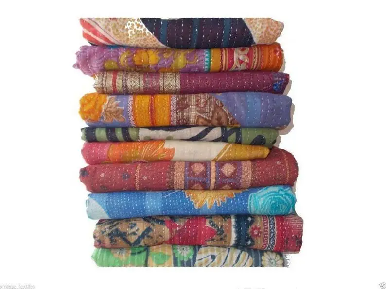 Vintage Kantha Quilt Reversible Throw Gudri Wholesale Handmade Indian