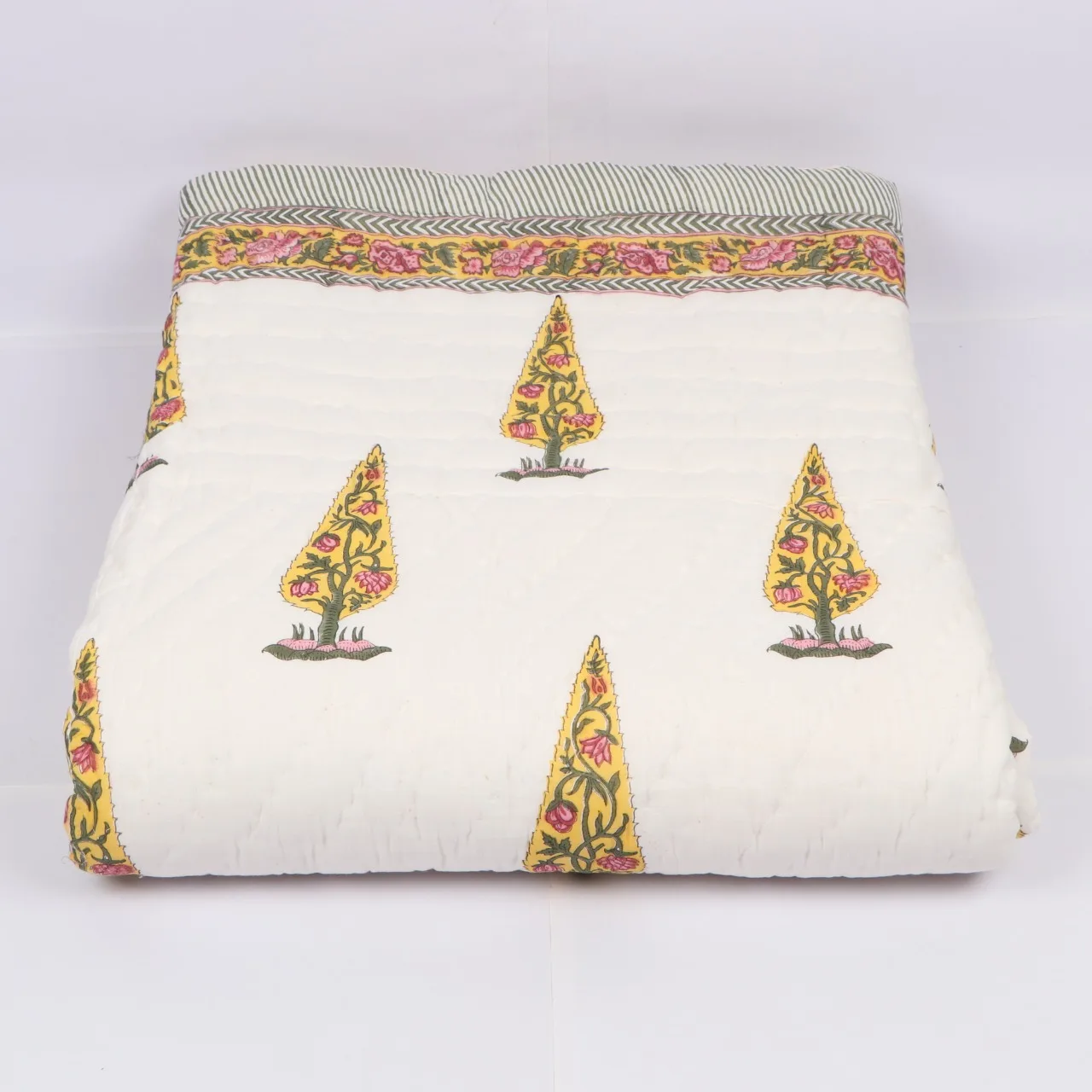 Indian Wholesale Hand Block Print Cotton Kantha Quilt Queen Size Customized Wholesale Block Floral Printed Kantha Quilts