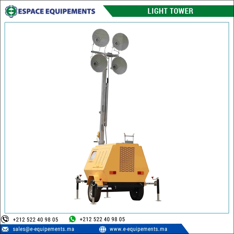 36hr Continuous Working Time Cool White Height Adjustable and Movable Construction Light Tower/ Mobile Trailer Light Tower