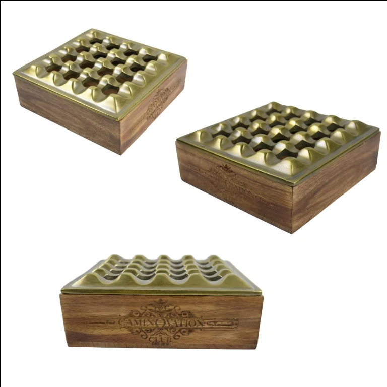 2024 Wood And Steel Ashtray Tabletop Counter Top Cigarette Ashtray For Hotel Restaurant Home Office Indoor Outdoor