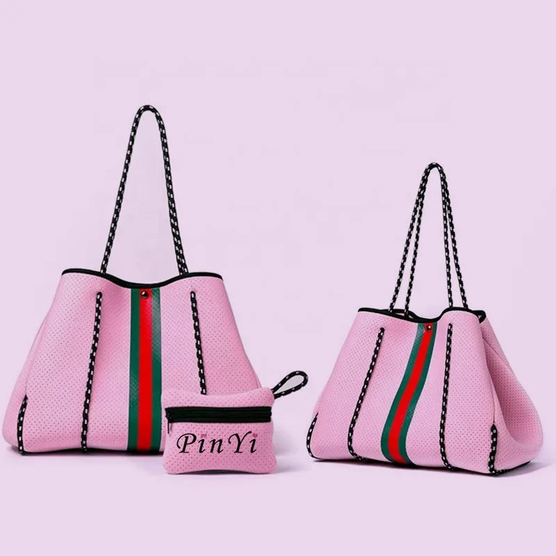 Customize Daily Neoprene Diving Material shopping bag cotton high quality canvas tote bag with pocket and zipper pattern printed