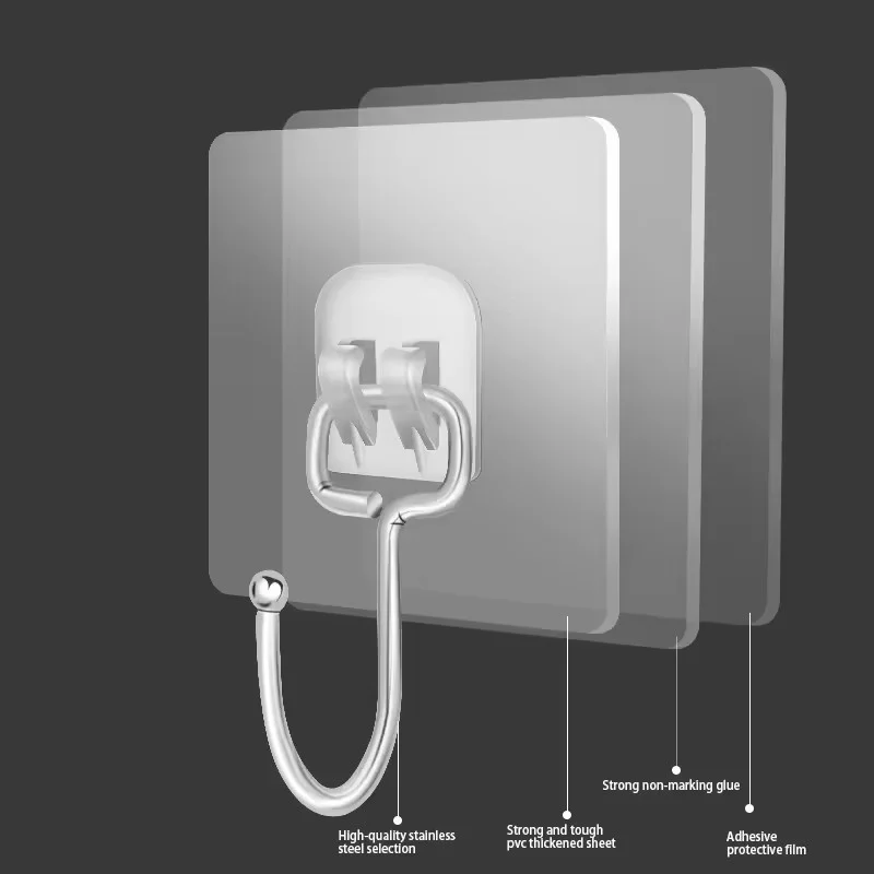 Wholesale Super Strong Load-bearing Non-marking Wall Adhesive Hook Household Stick Wall Bathroom Stainless Steel plastic hook