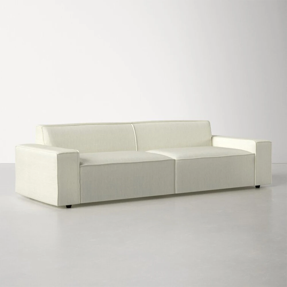 Moore White Living room Linen Sofa Cube 3-Seater Sofa for Sitting Room