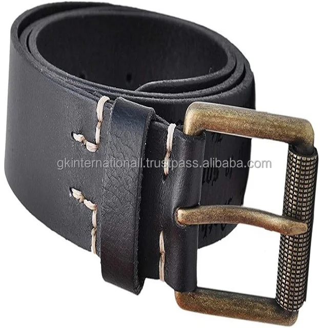 Premium Top Grain Cowhide leather casual belt for men with designer roller single prong buckle in black brown or tan leather
