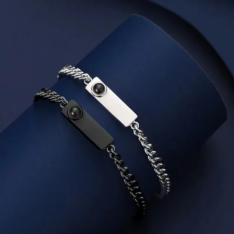 Couple Bracelet 100 languages I Love You Engraved name Photo Color projection Cuban Chain bracelet