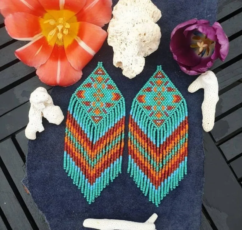 Buy Hot Sale Summer Fashion Colorful Seed Beaded earrings, Long Handmade Bohemian Drop Earrings for Women Jewelry