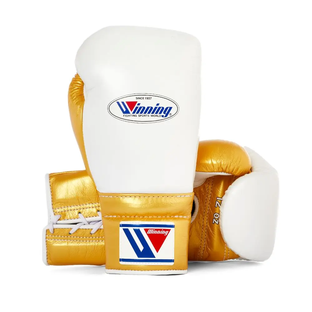 Top Quality Custom Made Winning Boxing Gloves White & Gold Color Lace-Up Design 100% Original Leather Custom Make OWN Your Brand