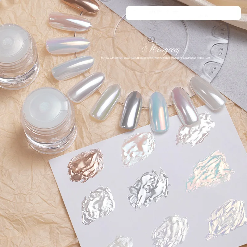 Glazed Donut Glow Nails Glitter Nails Moon Light Effect Chrome Nail Powder