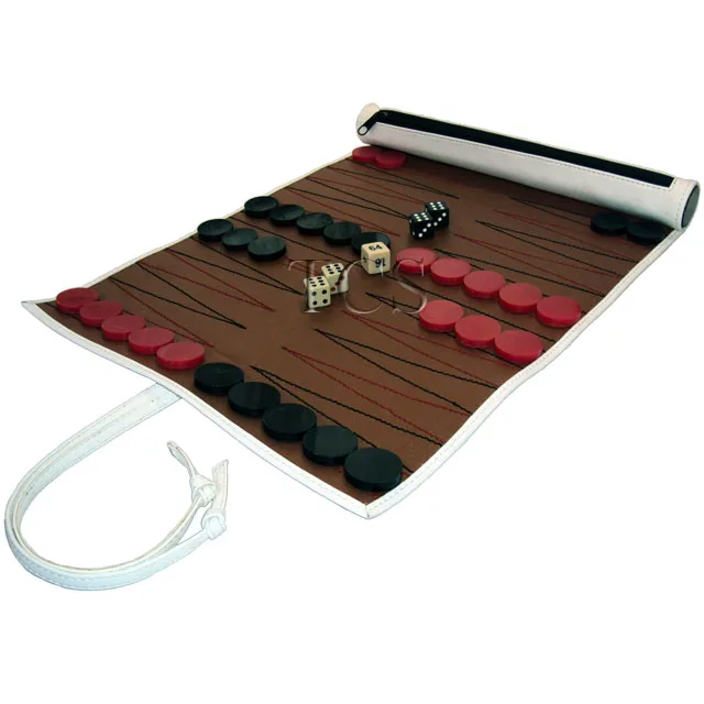 Portable PU Leather Backgammon Roll Up Travel Backgammon Game Bag Set Scroll Backgammon Set For Adults Kids