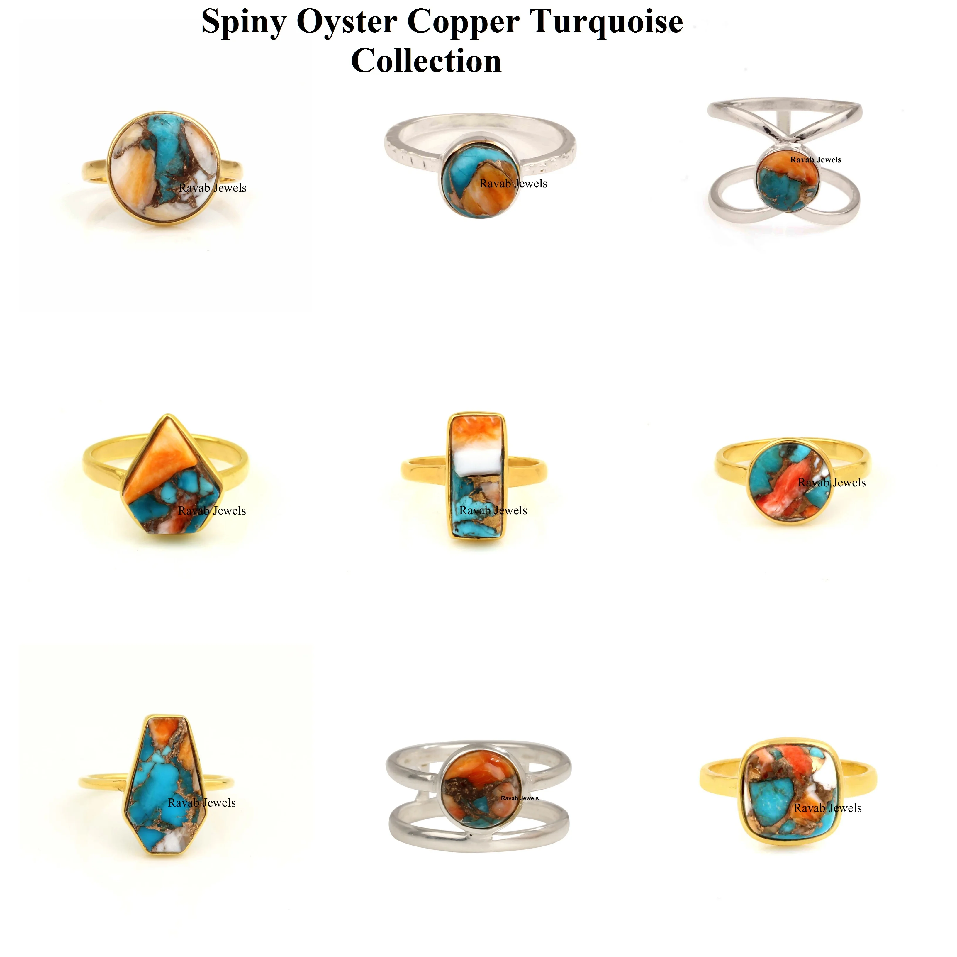 2024 Natural Spiny Oyster Copper Turquoise Best Selling Sterling Silver 925 Eternity Vermeil Ring Jewelry For Women and Girl