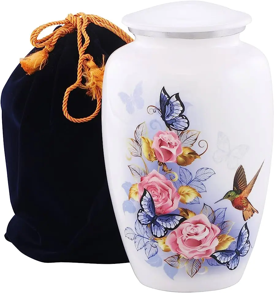 Hand Printed Red Enamel High Grade Work on Beautifully Metal Hand Engraved Cremation Urn for Human Ashes Urn for Adult Ash