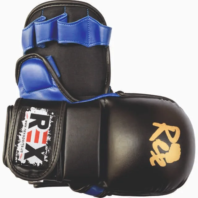 REX Gel Padded Black MMA Grappling Gloves PU Leather Shooter Model USA Knockout Gloves for Strength Training MMA Sparring Glove