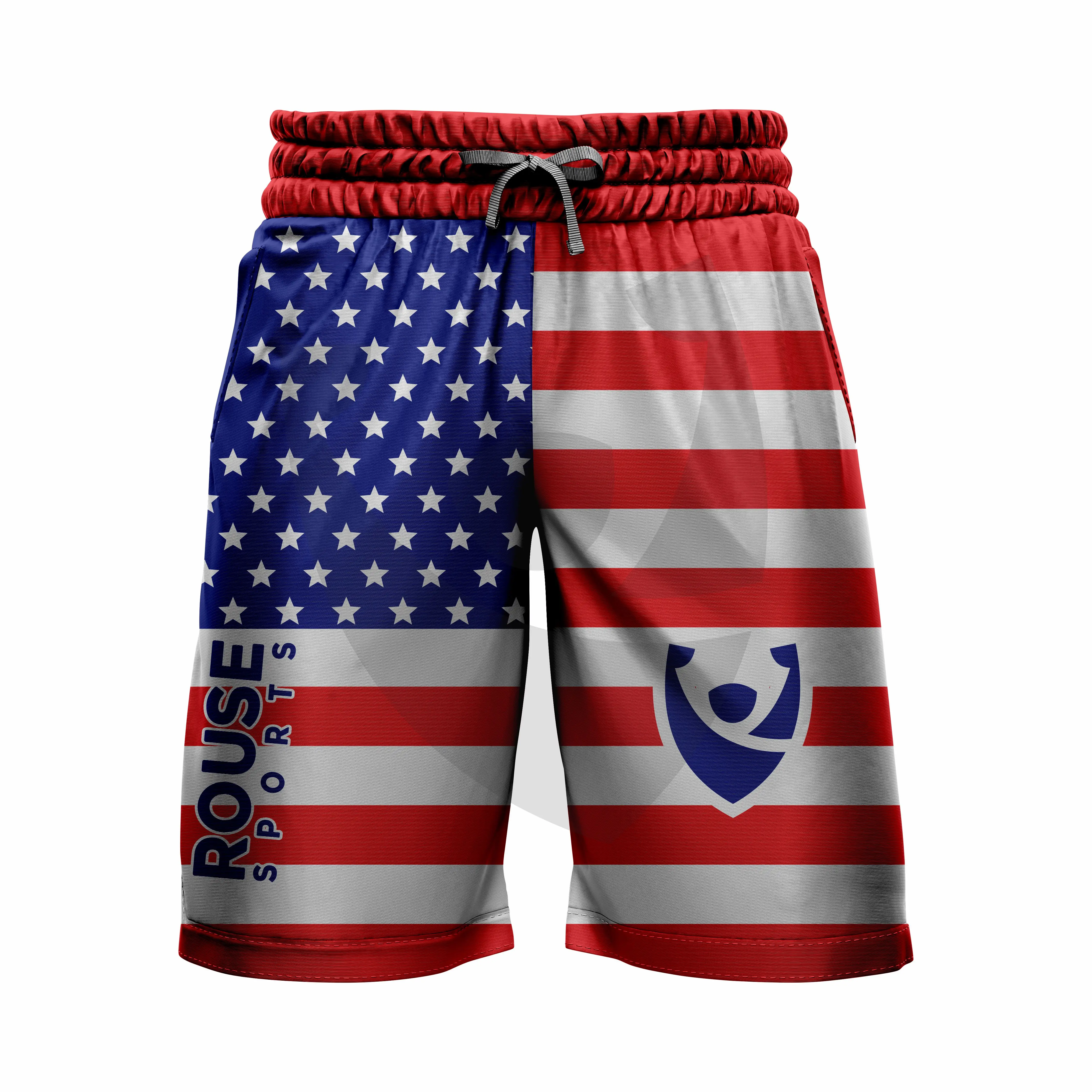 High quality Wholesale Men American Flag Printed Short Custom Logo Polyester Sport basketball Shorts men