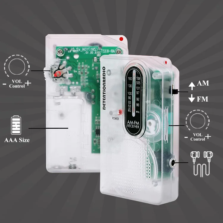 Дешевое портативное прозрачное радио с батареей AAA, карманное мини-радио AM, FM со стразами, наушники