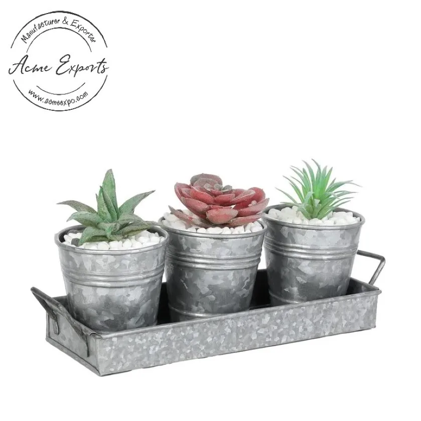 4 шт. оцинкованные горшки для растений с ручками