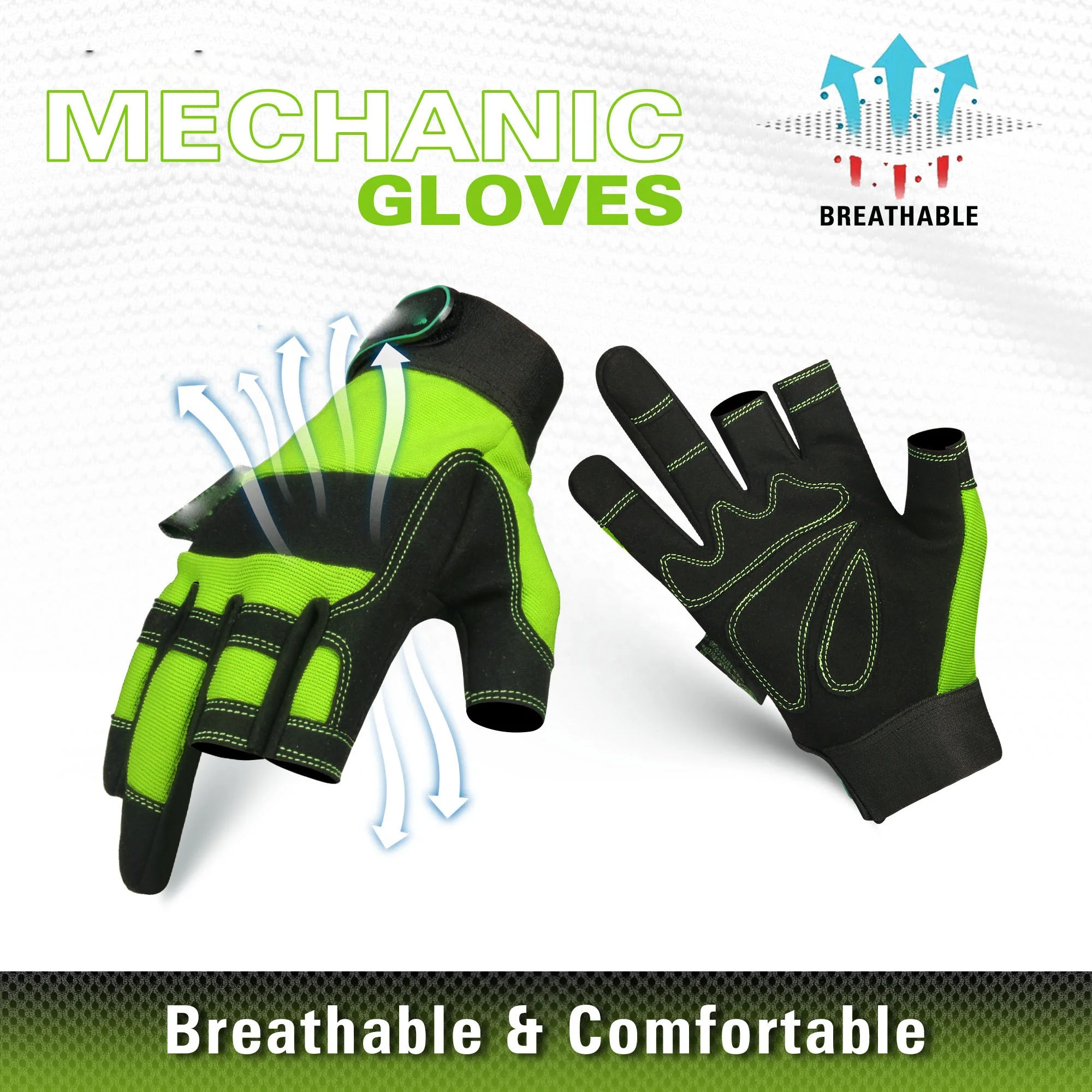 Non Slip Open Three Finger Warm Winter Working Industrial Mechanic Synthetic Leather Gloves