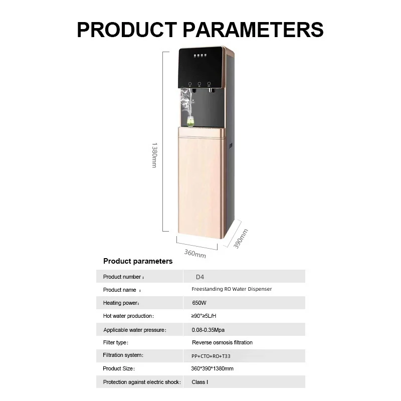 RO hot and cold tankless home office use 4 stages water purifier freestanding water dispenser