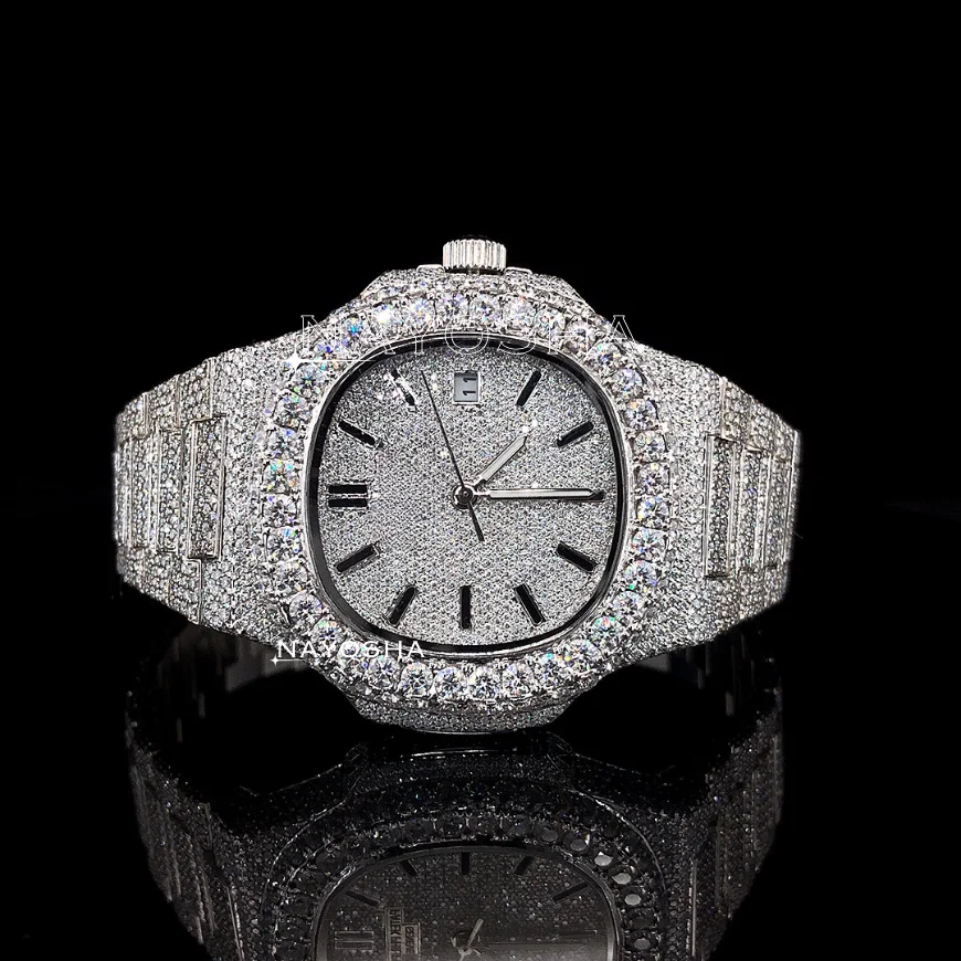 Top Quality Custom Unique Style Watches DEF Color VVS Moissanite Diamond Iced Out Hip Hop Bling Bustdown Mens Wrist Watch Unisex