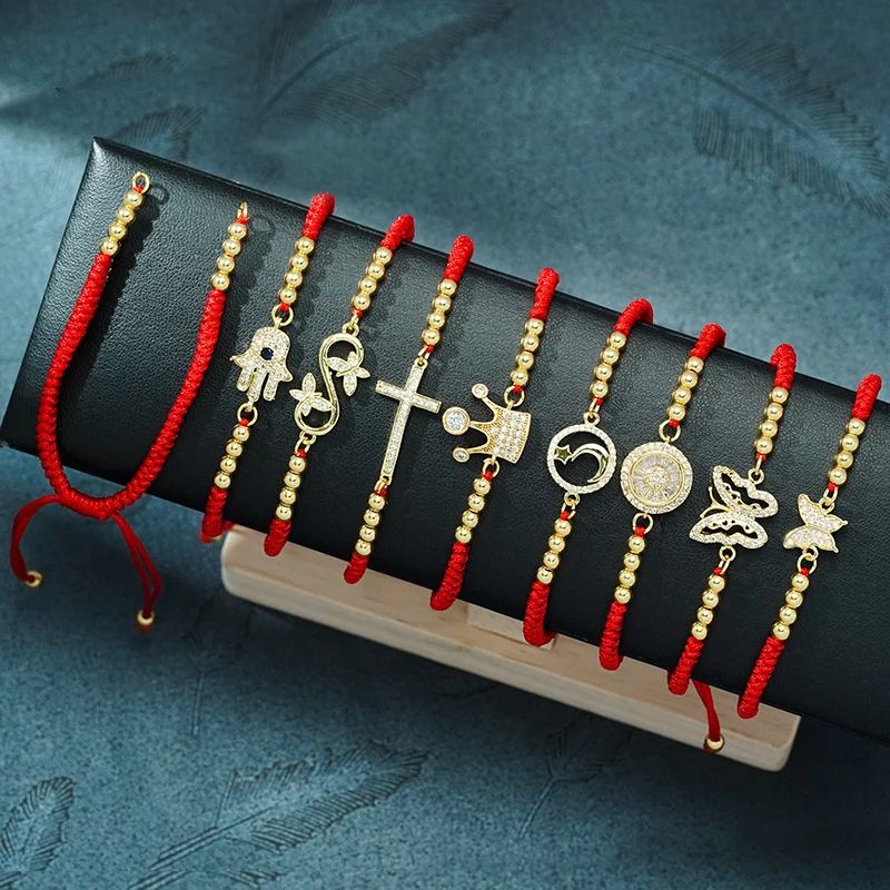 Handmade Braided Red Thread String Bracelet Gold Plated Lucky Adjustable Anklet Rope Cord String Bracelet For Diy Jewelry Making