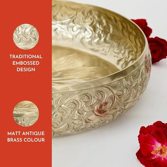 Classic Chitai Design Urli Bowl for Home Decor aluminum Embossed Round Tray for Living Room  Office Center Table Decoration
