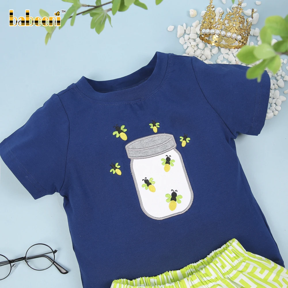 Nice honey bee applique boy set ODM wholesale smocked children clothing boys clothing sets - BB1236