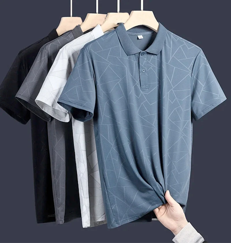 Summer Men Polo Shirts Ice Silk Short-sleeved Tee Cotton & Breathable Cool Quick-dry Nylon Polos Golf High Quality T Shirts Man