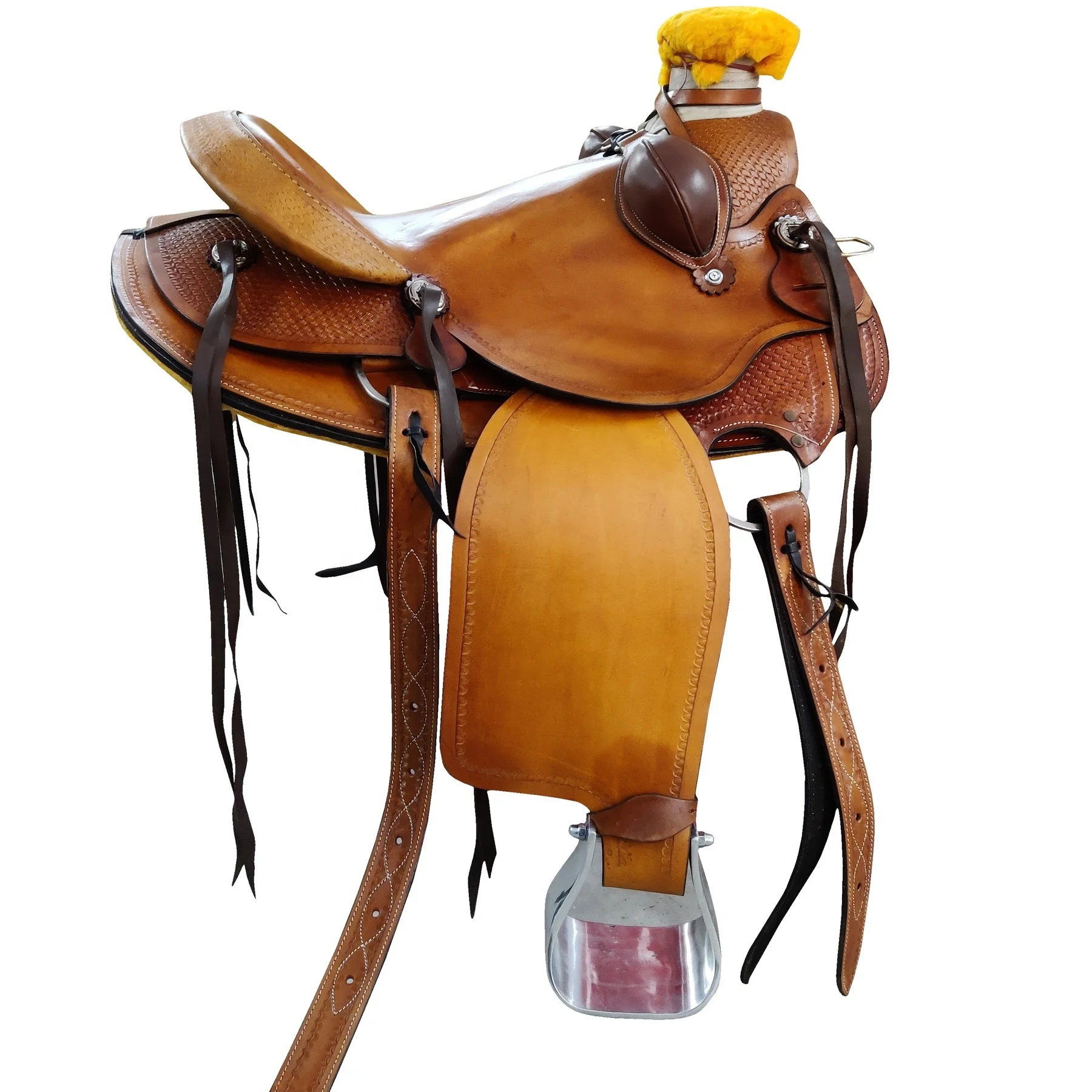 Hand made horse western saddle with tooled design leather horse western saddle