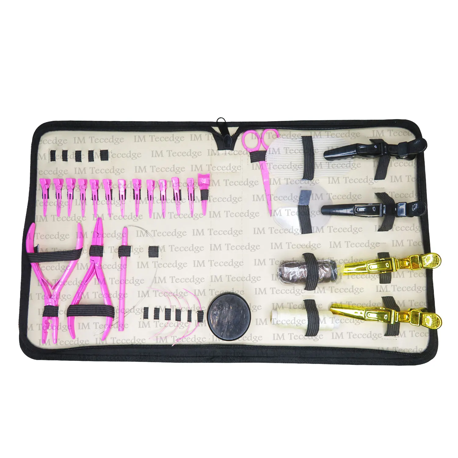 Factory Price Complete Pink Hair Extension Tools Accessories C Type Needles Beading Plier Kit Set With Custom Logo