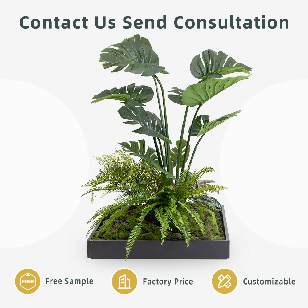 Shein Wholesale Fake Big Bonsai with Planter Faux Plant for Combination Landscape Silk Leaves Artificial Turtle Tree