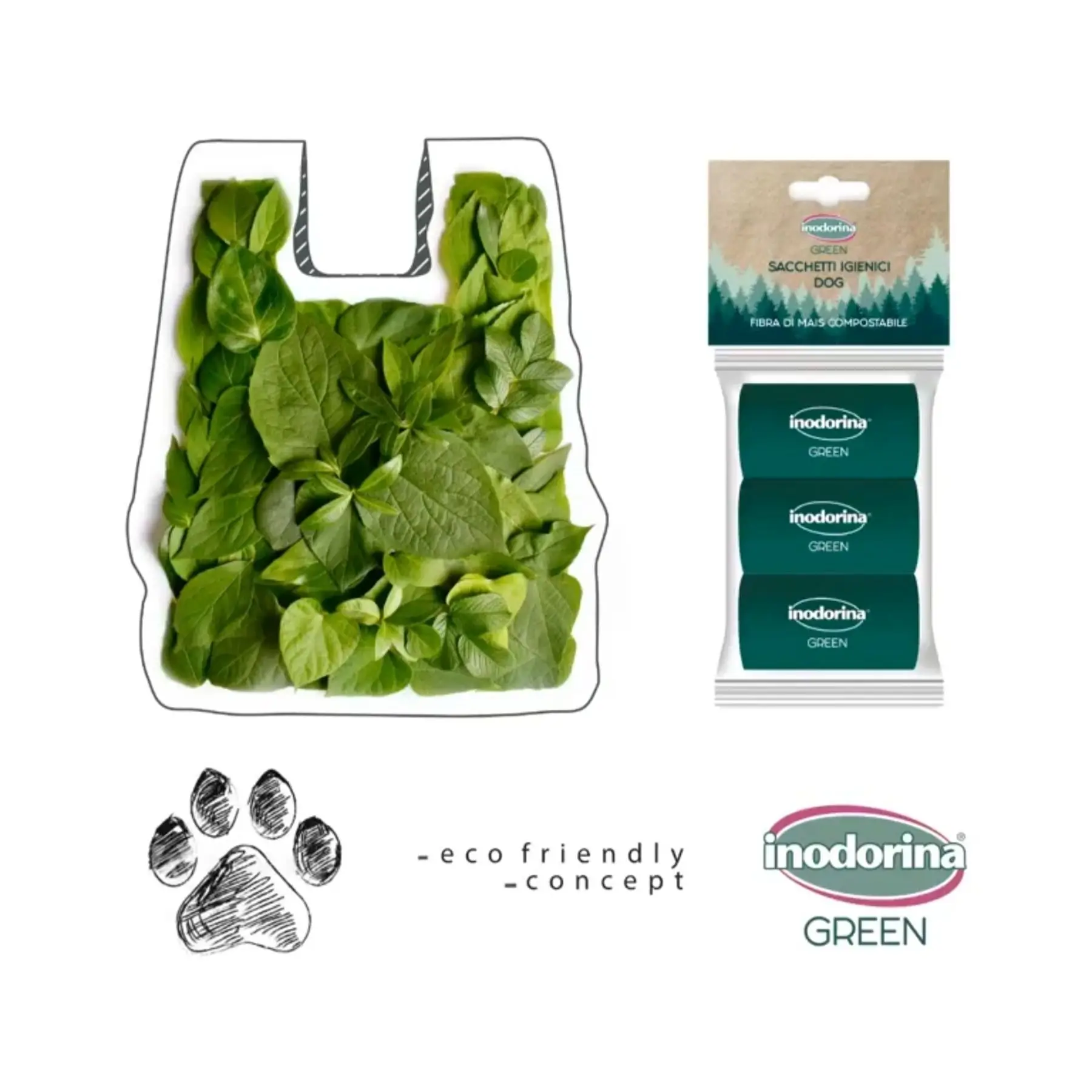 Inodorina зеленые пакеты для какашек 3 рулона по 10 пакетов каждый-биоразлагаемые и компостируемые-идеально подходят прогулок с домашними животными