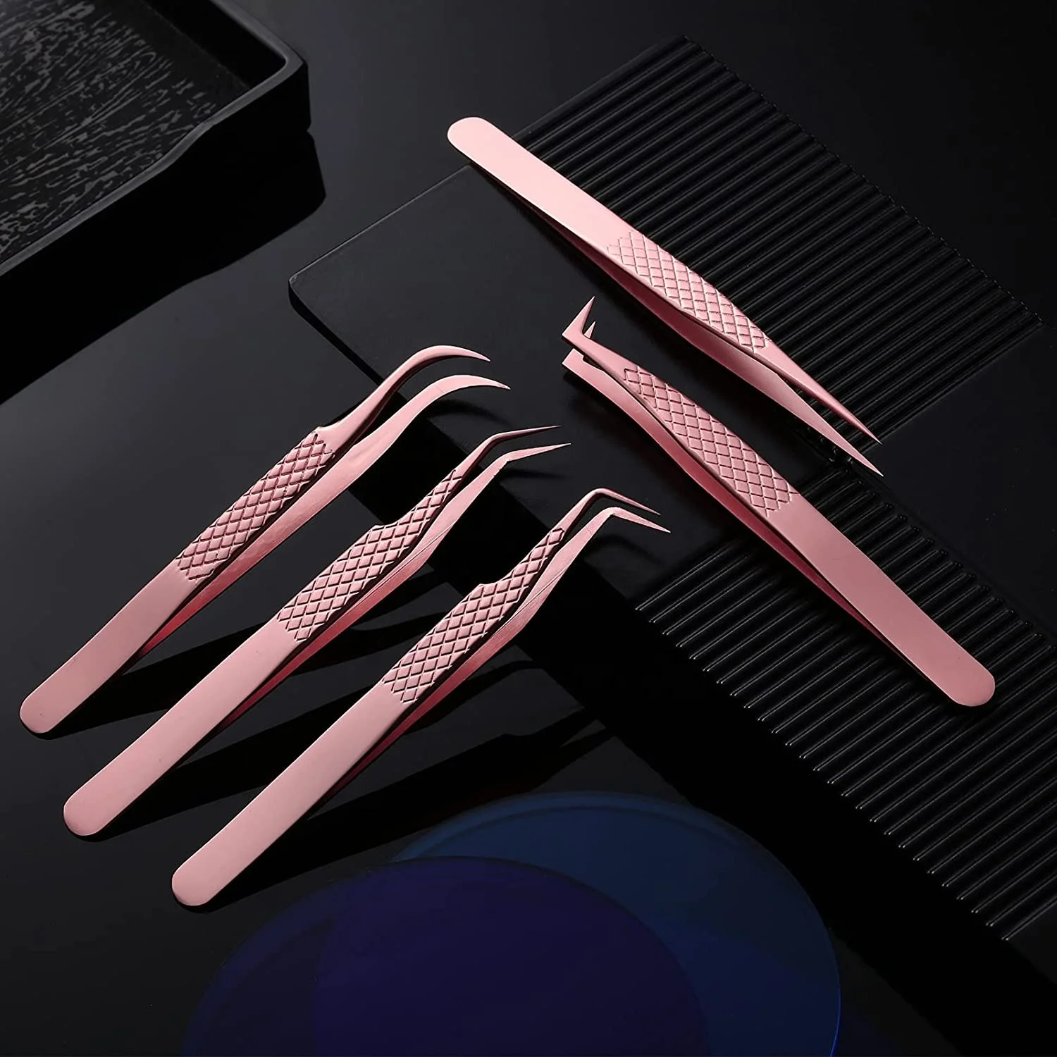 Professional Eyelash Extension Tweezers Stainless Steel Applicator with Perfect Grip Best Fiber Tips for Eyebrow Use
