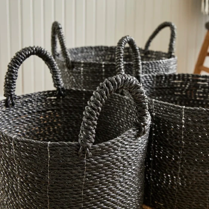 New Arrival Customized Seagrass Water Hyacinth Woven Baskets with Handles Decorative Pot Planters and Clothing Laundry Hamper
