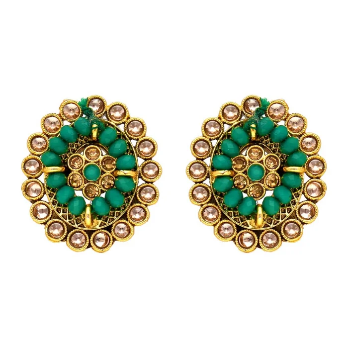 New Design Antique Choker Necklace Set in Gold finish Green Artificial Stone Indian Fashion Jewelry Choker Necklace Sets 2022