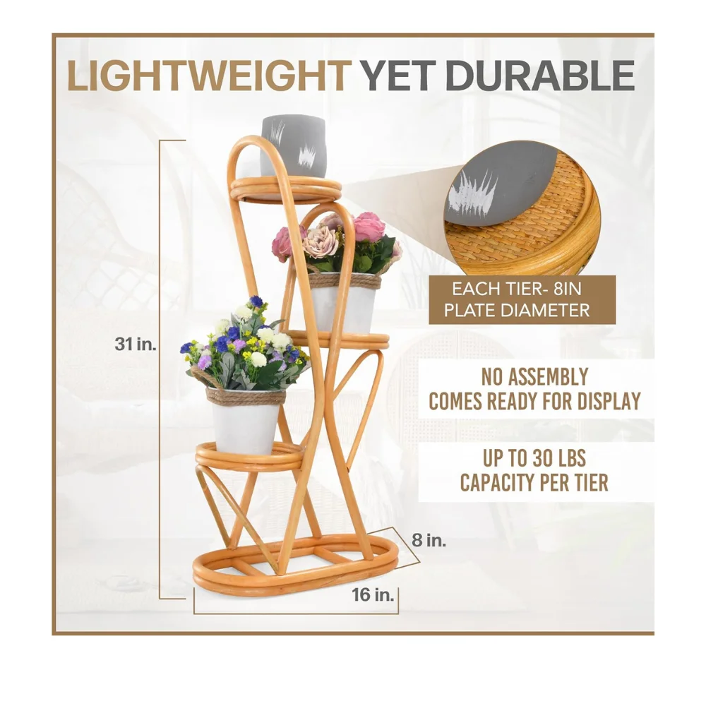 High-quality natural rattan material rattan plant shelf 3-tier plant stand, indoor, outdoor wholesale made in Vietnam