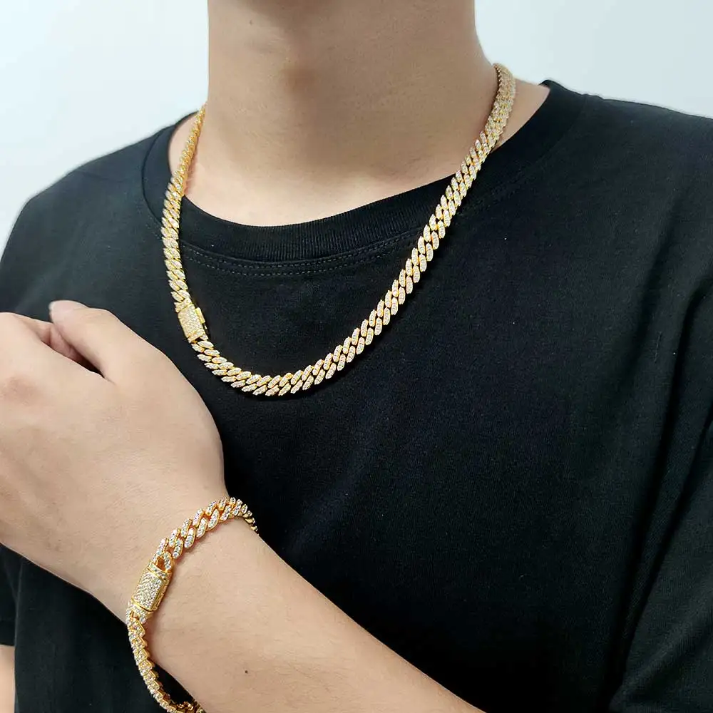 Bling Luxury Cubic Zircon Diamond Paved Lock Box Clasp 8mm Mens Hip Hop Jewelry Cuban Link Chain Necklace