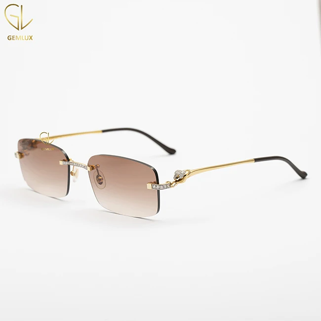 Top Brand Trendy Rectangular Shape Sunglasses Natural Diamond Panther Frame Glasses For Women Men