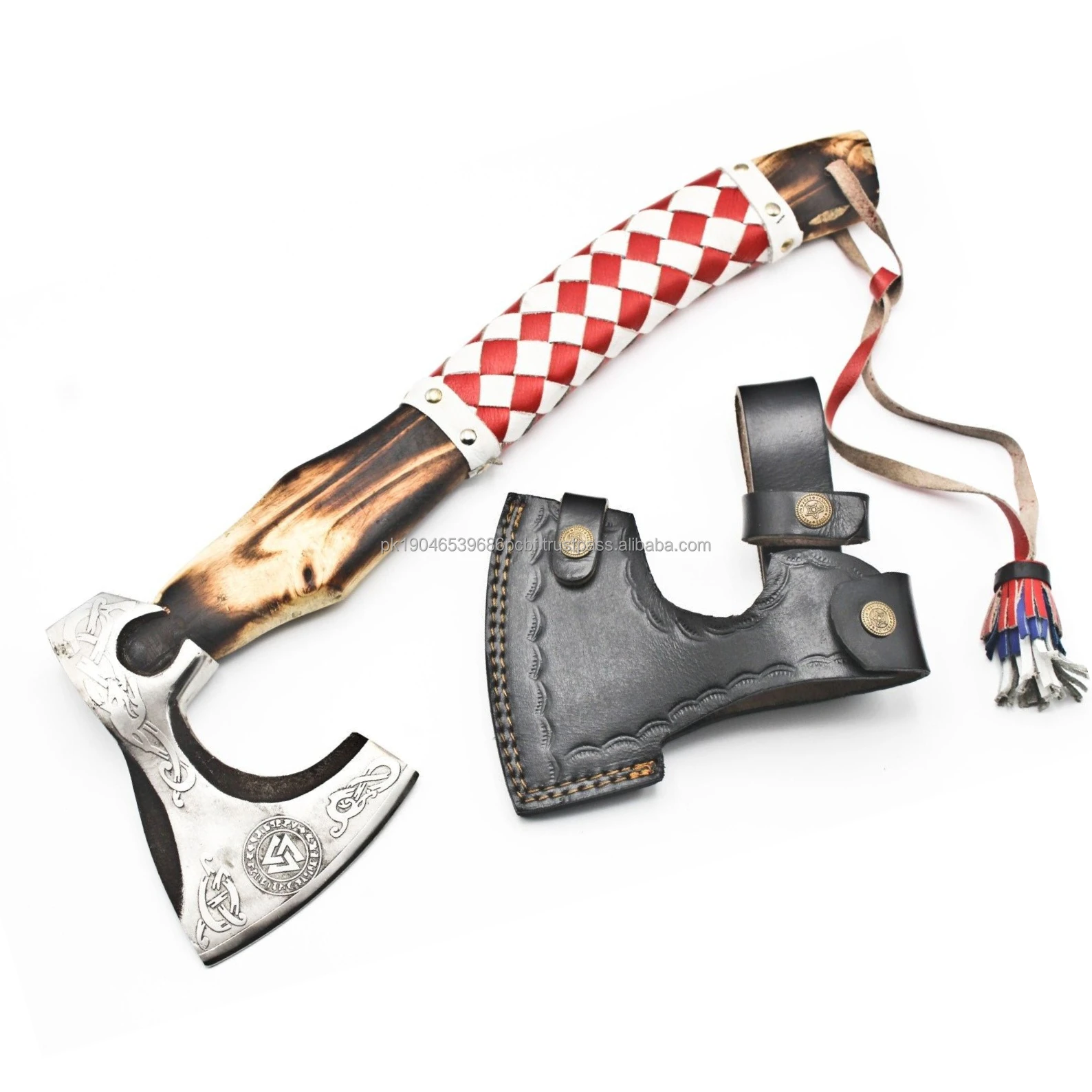 Custom Hand Forged Carbon Steel Viking Axe Wholesale Industrial Grade Tomahawk Tactical Hatchet Wooden Handle Sheath Outdoor Use
