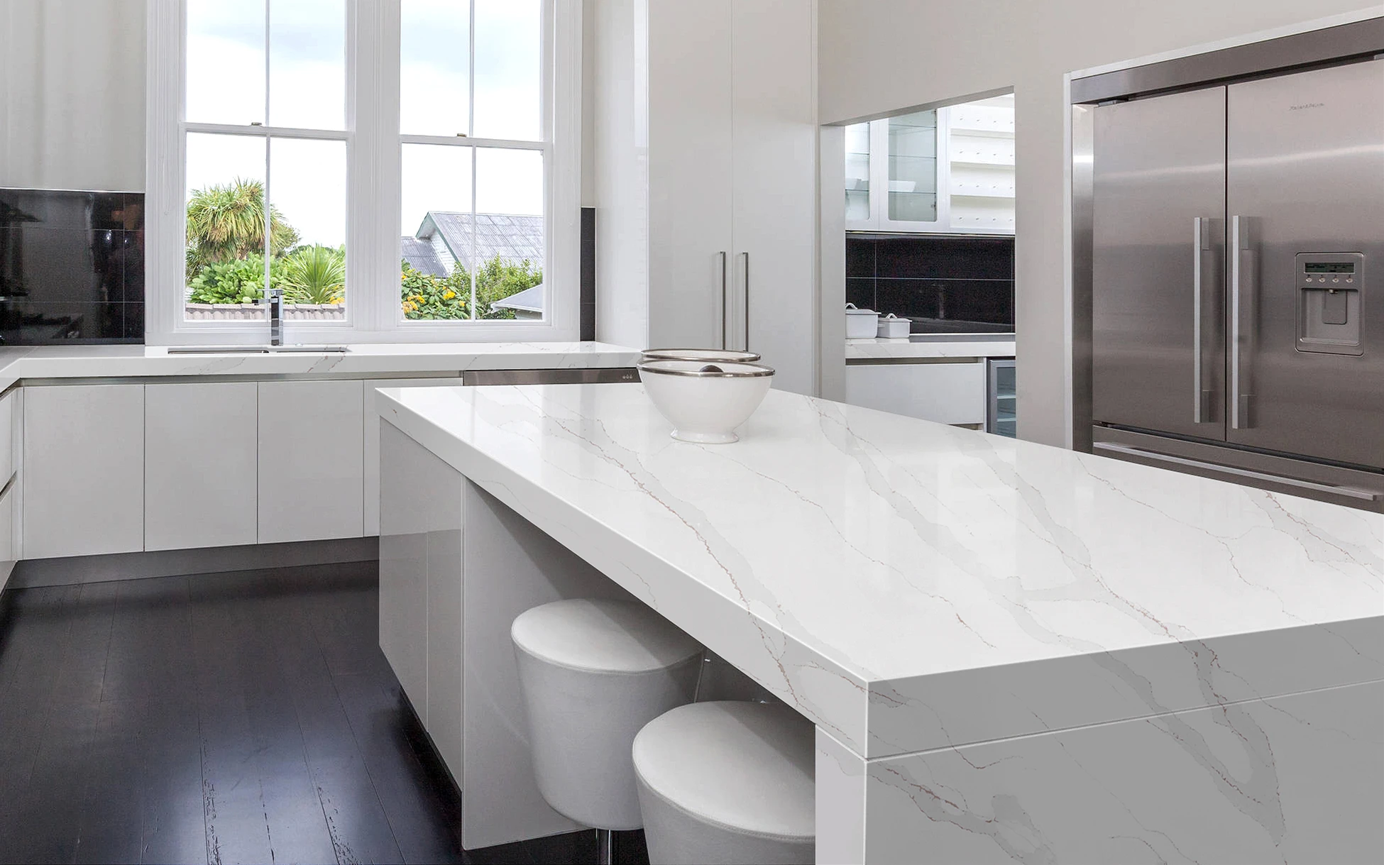 Polished calacatta white artificial stone marble slabs cuarzo quartz