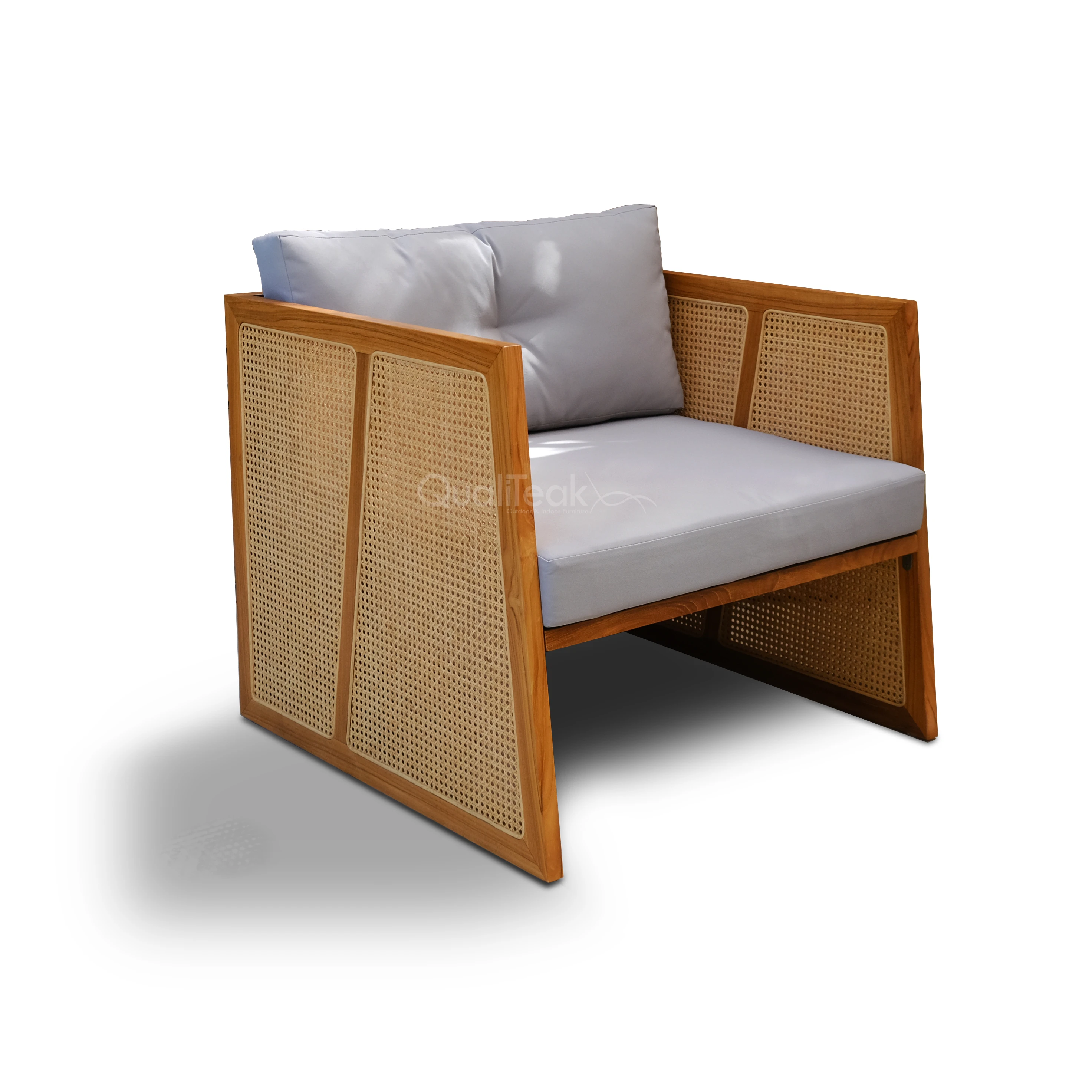 Wholesale Modern Rattan Solid Teak Wood Leisure Lounge Chair Living Room Furniture with Cushion