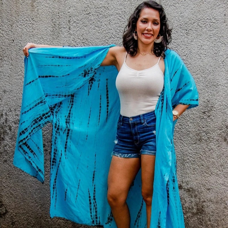 Tie Dye Long Rayon Beach Cardigan Kimono  Robe Summer Unisex Kimono Outdoor Woman Beach Dress