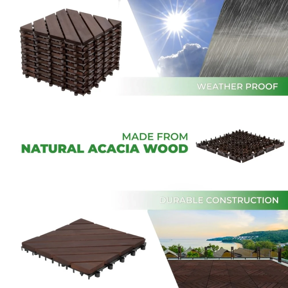 FGW-08SRS Acacia Wood Interlocking Deck Tile for Home Balcony Entry Back Yard Garden Landscaping & Decking for Home Decoration