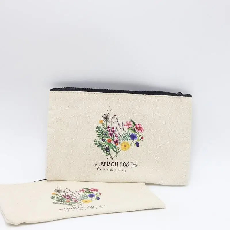 Wholesale Eco-friendly Custom Logo Print Natural Small Cotton Cosmetic Bag Canvas Makeup Bag