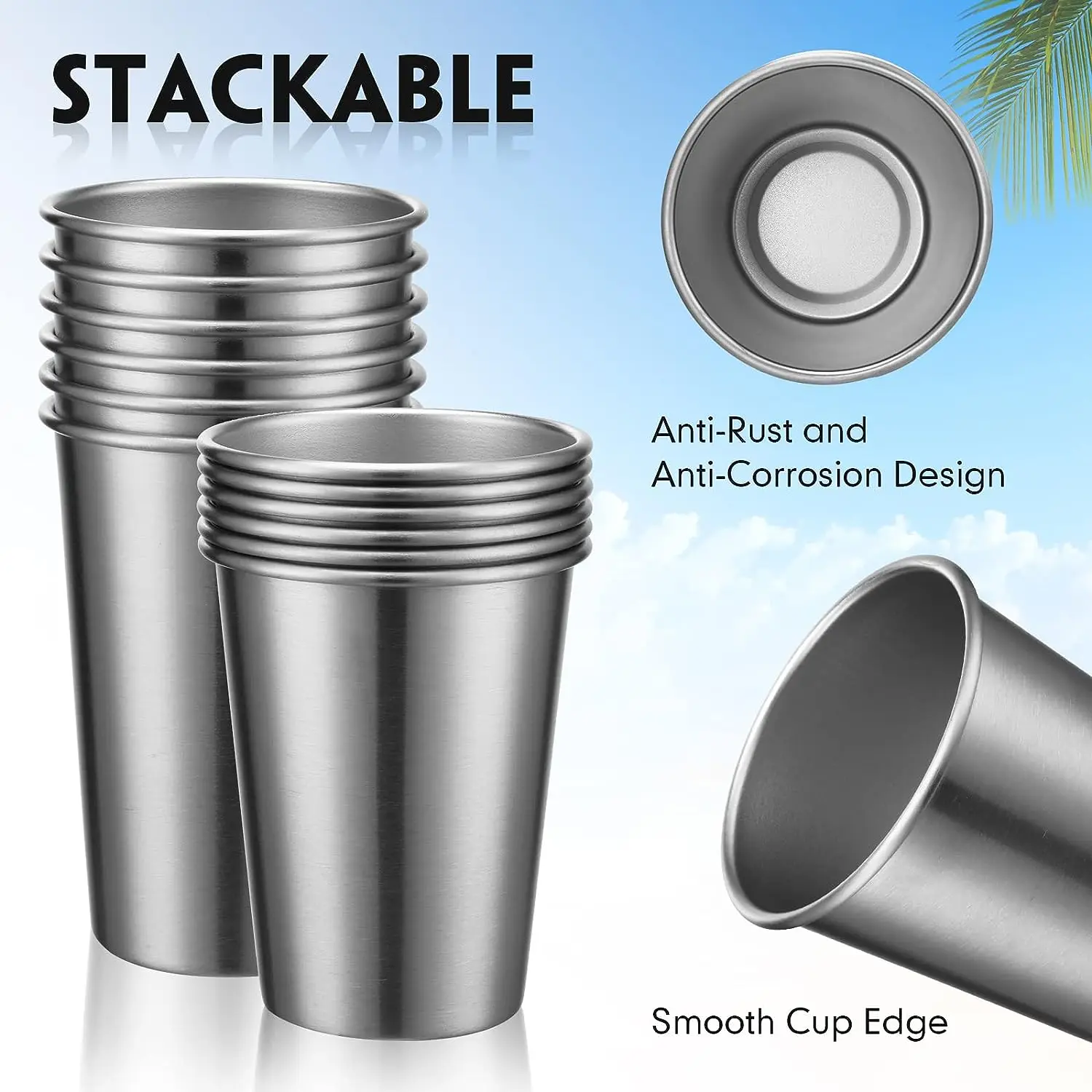 Steel Stainless Steel Premium Stackable Metal Stainless Steel Pint Cup Glass Tumbler Cups Wholesale Item