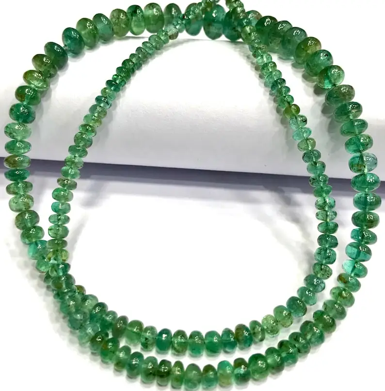 Natural Zambian Emerald Smooth Rondelle Beads 3-6mm Emerald Stone Beads For Necklace Jewelry Making Bulk Indian Emerald Supplier