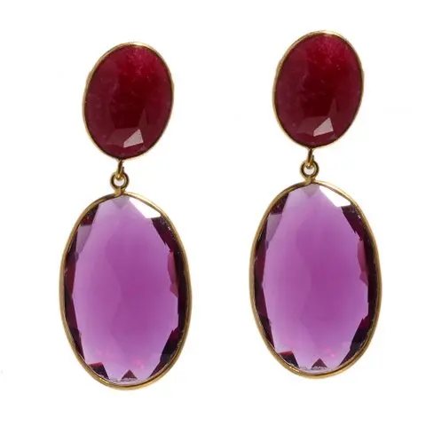 Brass Indian Beautiful Earrings Dyed Ruby & Pink Tourmaline Design Earrings