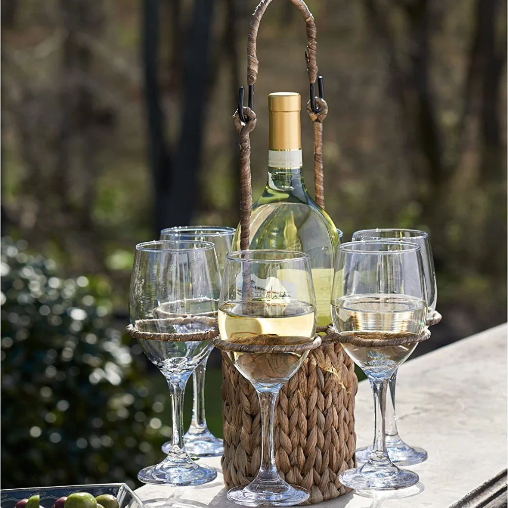 Handwoven eco-friendly water hyacinth wine basket caddy with hole glasses for party wholesales in Vietnam