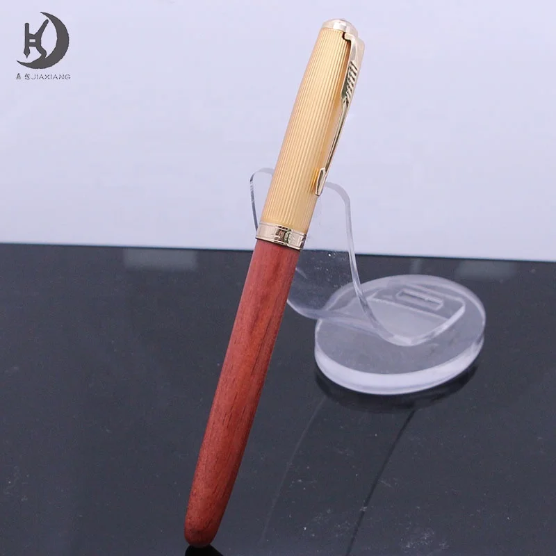 jinhao 85 Golden Arrow Clip Rosewood Walnut Screw Off Cap Extra Fine Nib Metal Fountain Pen With Ink Converter